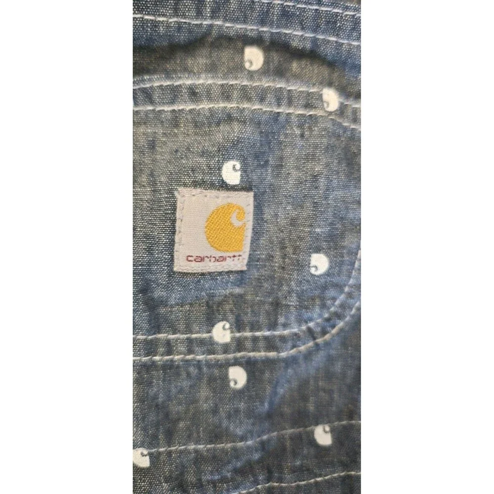 Two Carhartt 2T Girls Overall Shortalls Denim &  Pink Striped Pockets